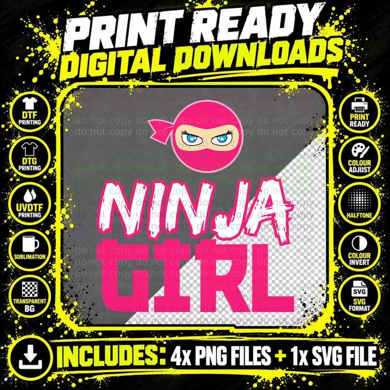Cute Ninja Girl Ninja Fighter Funny Gift T-Shirt Png SVG Digital Bundle