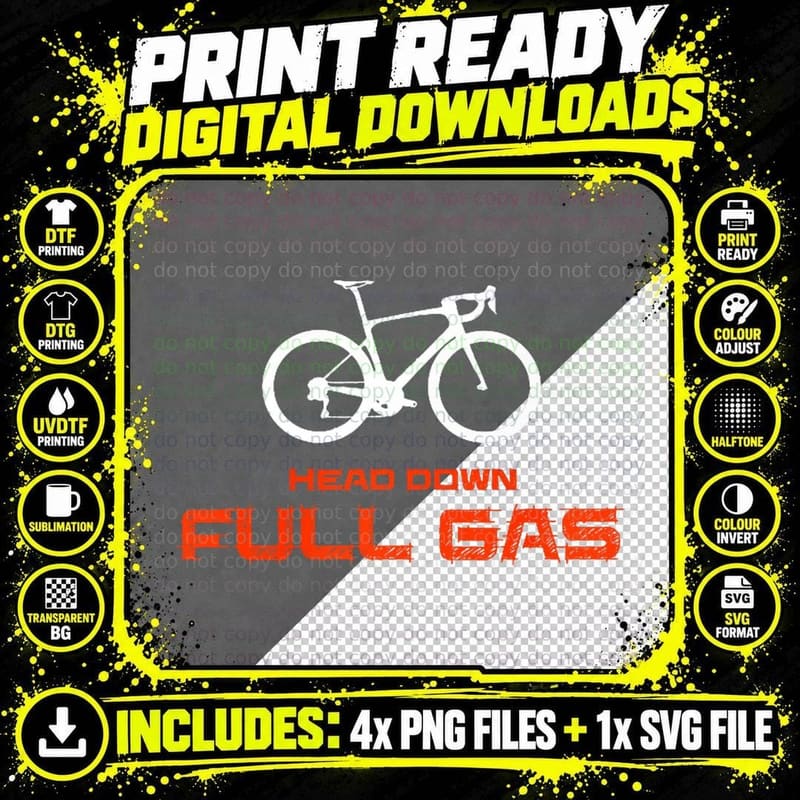 Cycling Head Down Full Gas Cyclist Biking Rider Gift Png SVG Digital Bundle