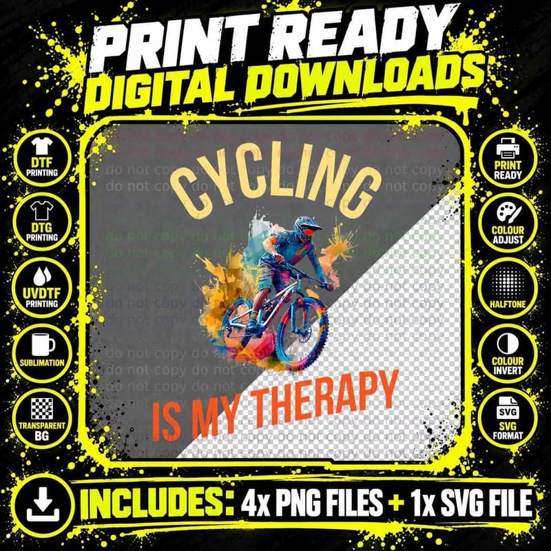 Cycling Is My Therapy T-Shirt Png SVG Digital Bundle