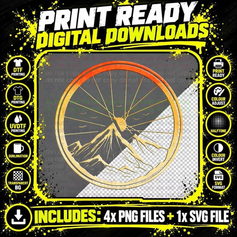 Cycling Lover Bicycle Wheel Design Vintage Mountain Bike Png SVG Digital Bundle