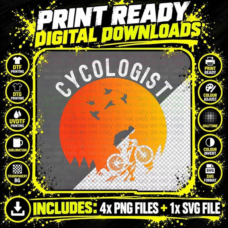 Cycologist Funny Cycling Pun Bicycle Lover Mountain Bike Png SVG Digital Bundle
