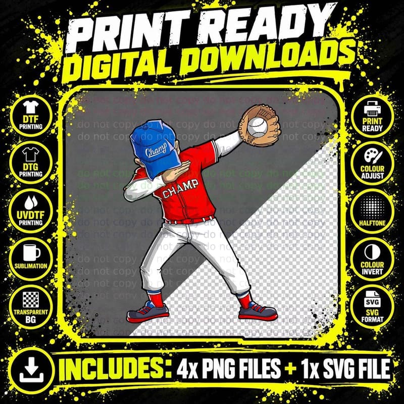 Dabbing Baseball Player Catcher Pitcher Funny Boys Men Png SVG Digital Bundle
