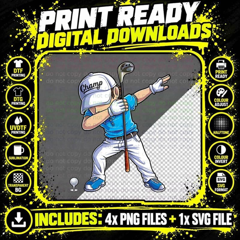 Dabbing Golf Player Golfer Golfing Funny Boys Men Dab Png SVG Digital Bundle