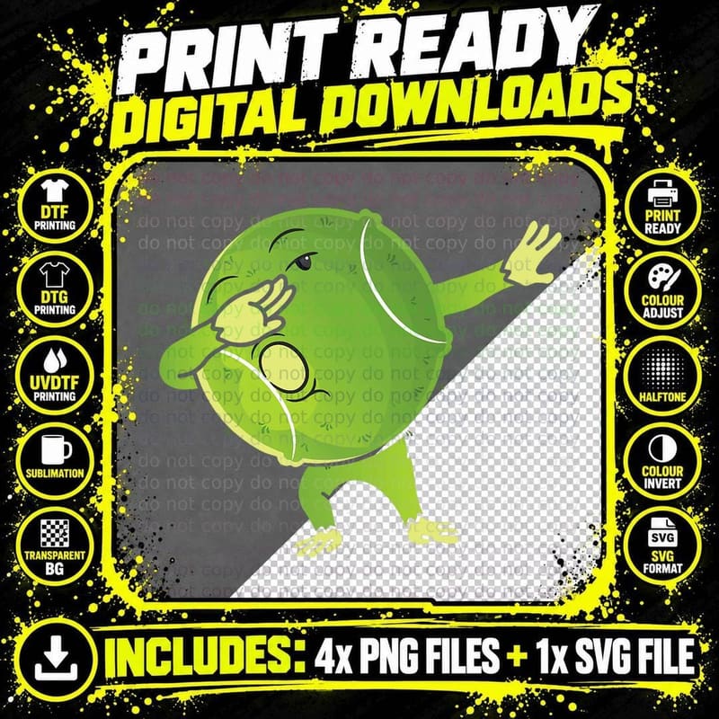 Dabbing Tennis Ball Mascot - Sports Lover Tournament Png SVG Digital Bundle