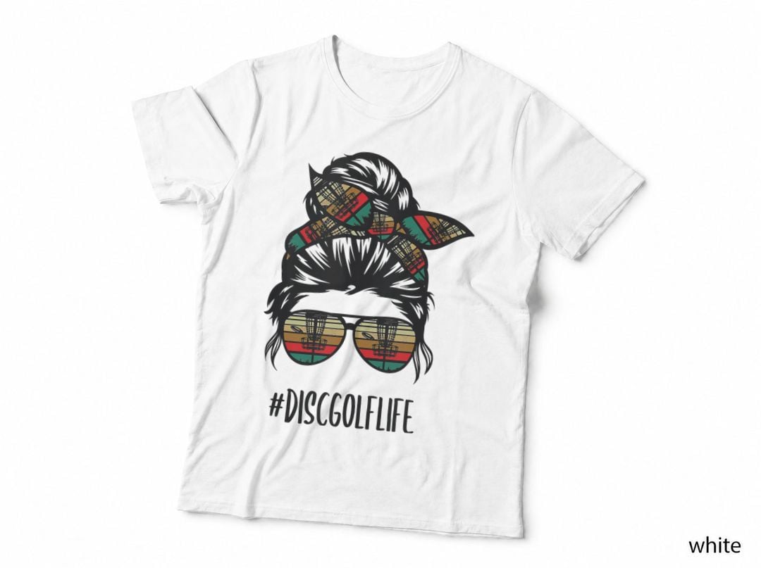 Disc Golf Mom Messy Bun Hair Glasses Life Golfing Golfer T-Shirt