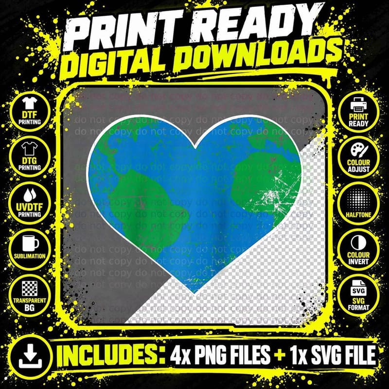 Earth Heart Day Gift Lover Fan T-Shirt Png SVG Digital Bundle