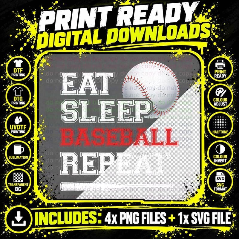 Eat Sleep Baseball Repeat Catcher Pitcher Baseball Kids Png SVG Digital Bundle