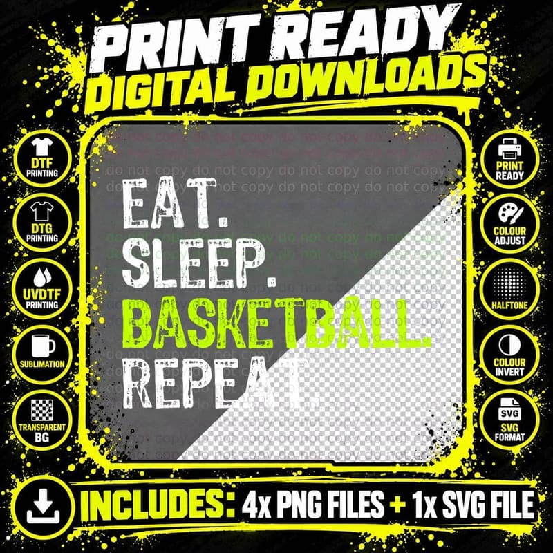 Eat Sleep Basketball Repeat Player Funny Cool Lover Png SVG Digital Bundle