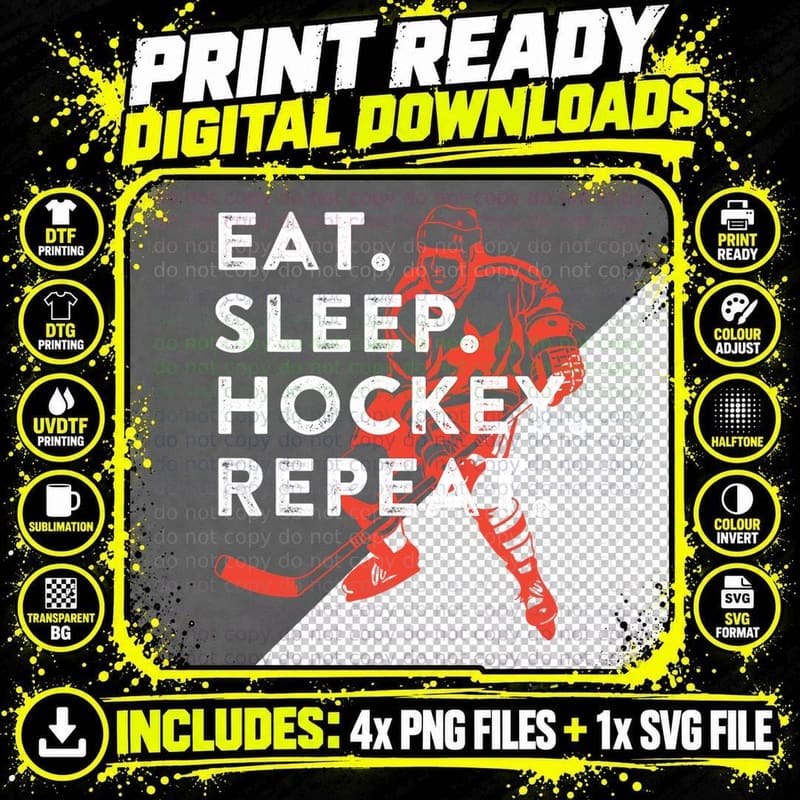Eat Sleep Hockey Repeat - Gift T-Shirt Png SVG Digital Bundle