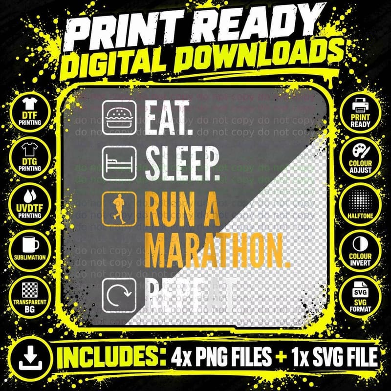 Eat Sleep Run a Marathon Repeat Marathoner Gift Lover Png SVG Digital Bundle