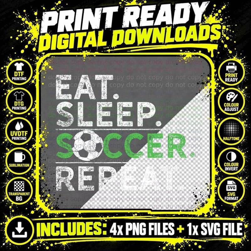 Eat Sleep Soccer Repeat Shirt Soccer Player Coach Boys Png SVG Digital Bundle