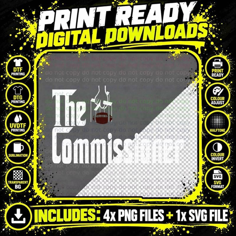 Fantasy Football Commissioner Draft Party Commish FFL Png SVG Digital Bundle