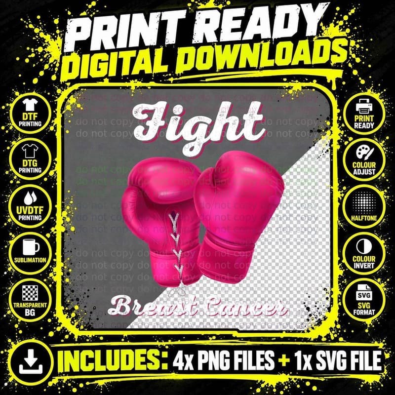 Fight Breast Cancer Boxing Gloves Breast Cancer Png SVG Digital Bundle
