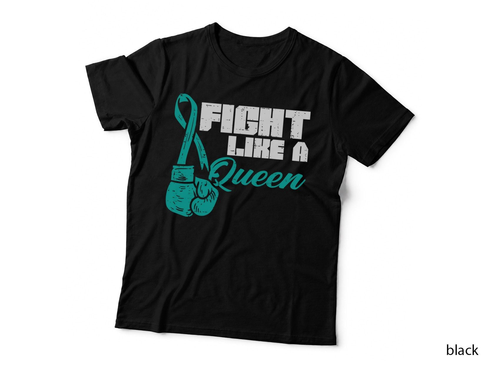Fight Like Queen Teal Boxing Gloves Ovarian Cancer Awareness T-Shirt