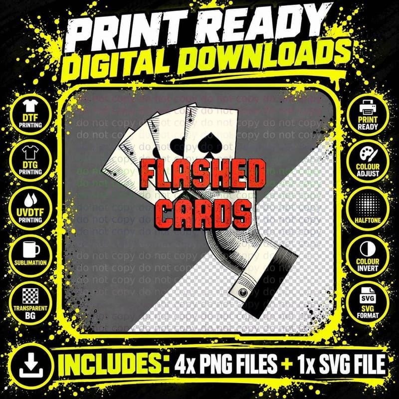 Flashed Cards Card Game Casino Player Gambling Poker Png SVG Digital Bundle