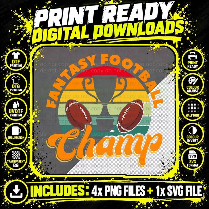Football Fantasy Football Champ Fantasy Football Player Png SVG Digital Bundle
