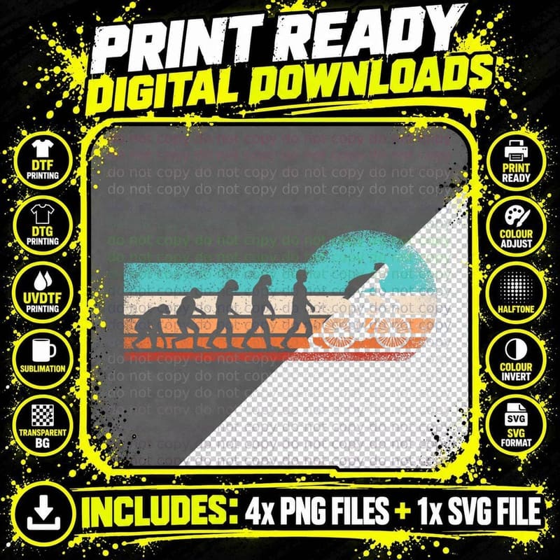 Funny Bicycle Evolution Mountain Bike Cyclist Cycling Png SVG Digital Bundle