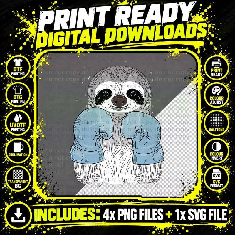Funny Boxing Sloth Boxer Fight Gift Lover Fan T-Shirt Png SVG Digital Bundle