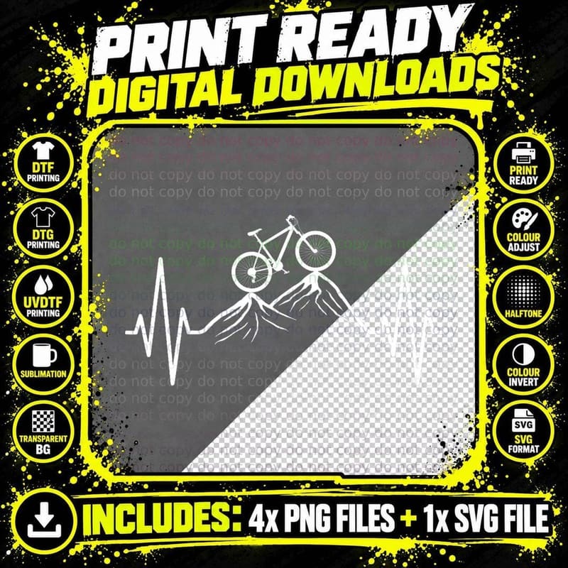 Funny Cycling Heartbeat Bicycle Mountain Bike Biking Png SVG Digital Bundle