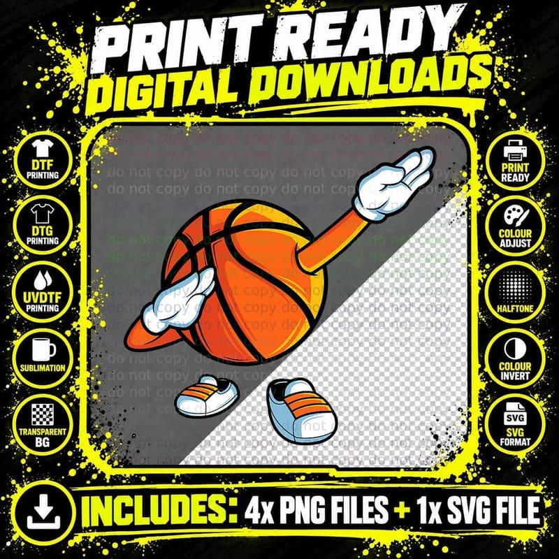 Funny Dabbing Basketball Dancing Ball Game in Shoes for Png SVG Digital Bundle