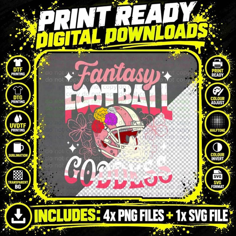 Funny Fantasy Football Goddess Flower Helmet Women Png SVG Digital Bundle
