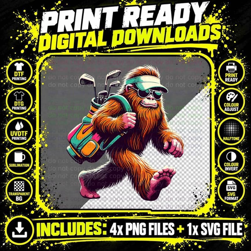 Funny Golf Novelty Men Women Kids Sasquatch Bigfoot Png SVG Digital Bundle