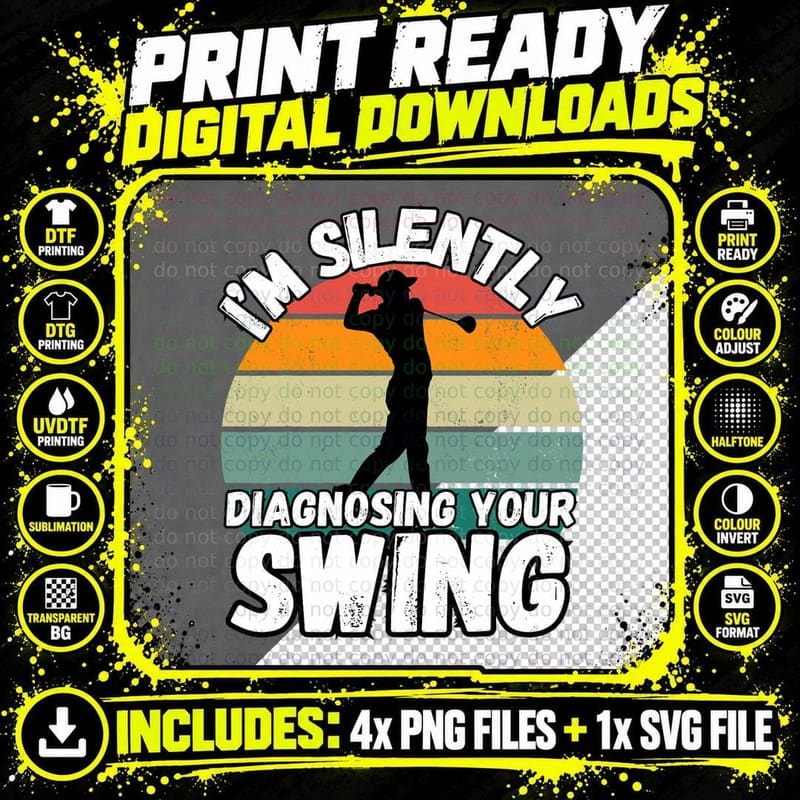 Funny Golfing Diagnosing Your Swing - Golf Player Png SVG Digital Bundle