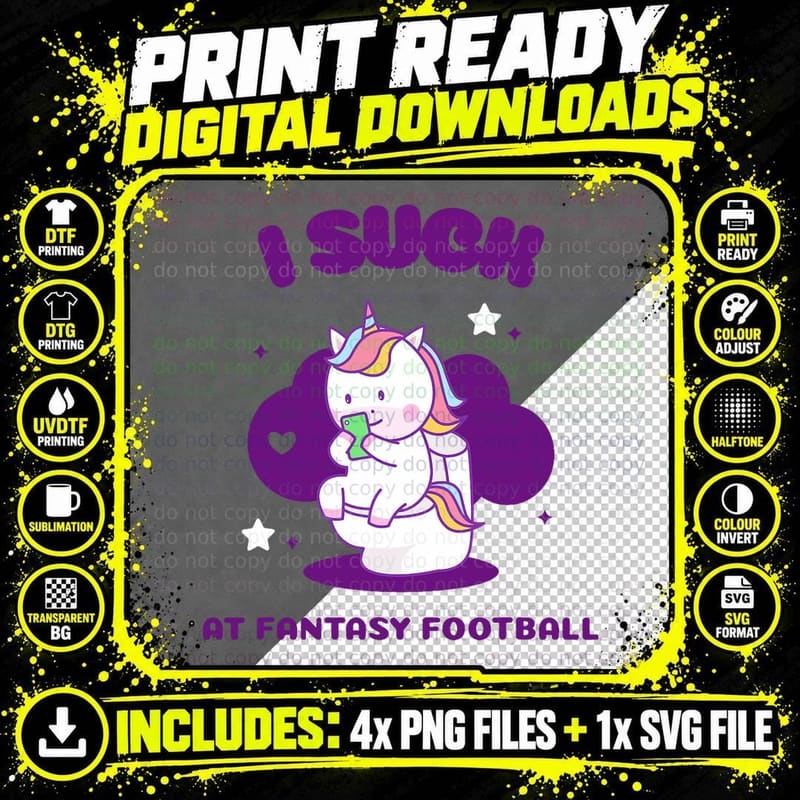 Funny I Suck at Fantasy Football - Men Loser Unicorn Png SVG Digital Bundle