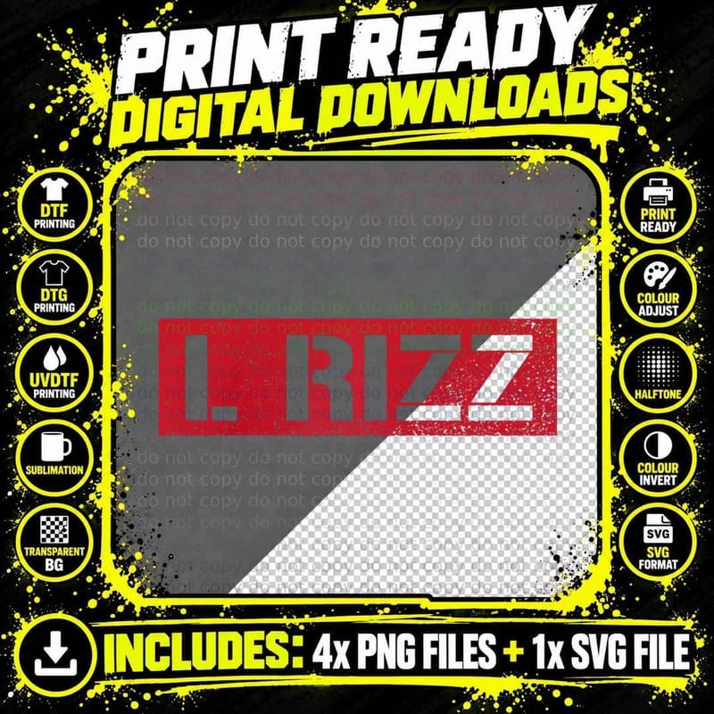 Funny L Rizz Charm Flirting Skills Negative Game Gift Png SVG Digital Bundle