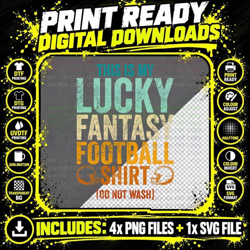 Funny Lucky Fantasy Football Draft Party Do Not Wash Png SVG Digital Bundle