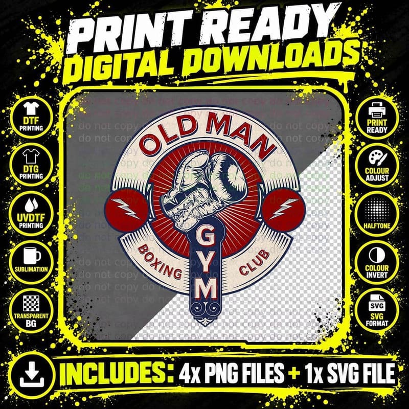 Funny MMA Old Man Boxing Club Combat Sports Apparel Png SVG Digital Bundle