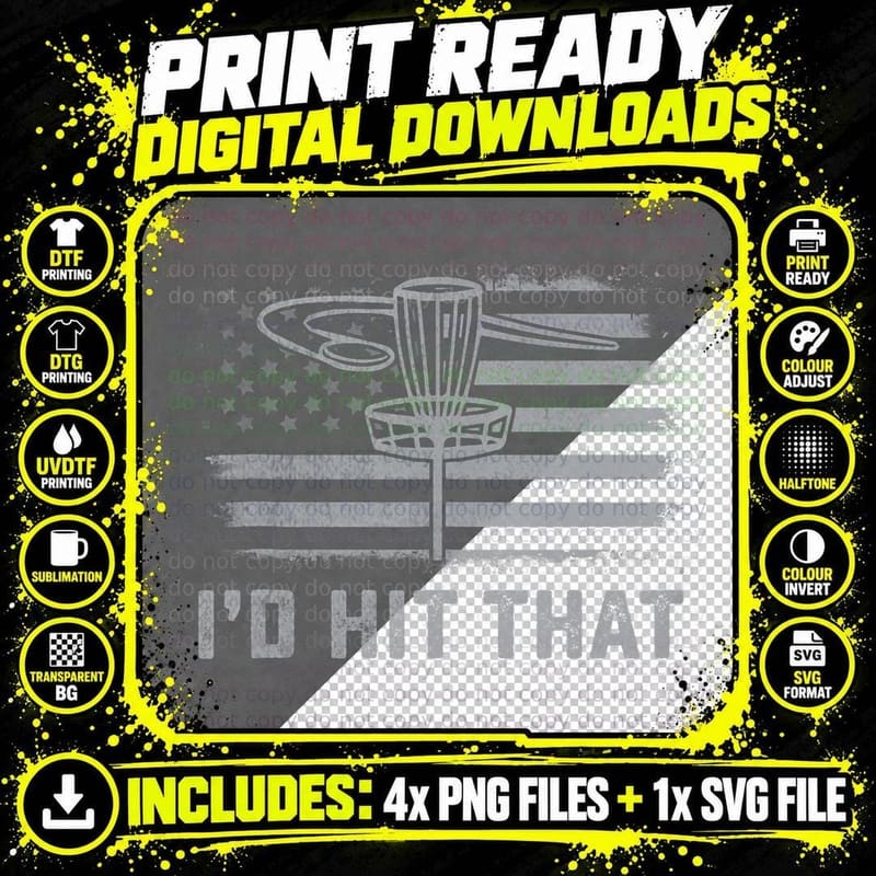 Funny Mens Disk Golf Shirt for Husband Dad I'd Hit That Png SVG Digital Bundle