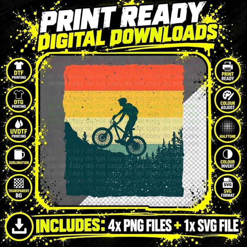 Funny Mountain Biking Design for Men Women Vintage Png SVG Digital Bundle