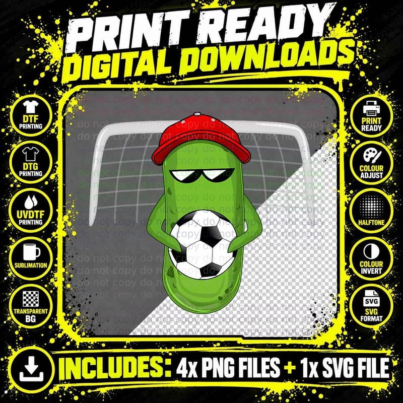 Funny Pickle Playing Soccer T-Shirt Png SVG Digital Bundle