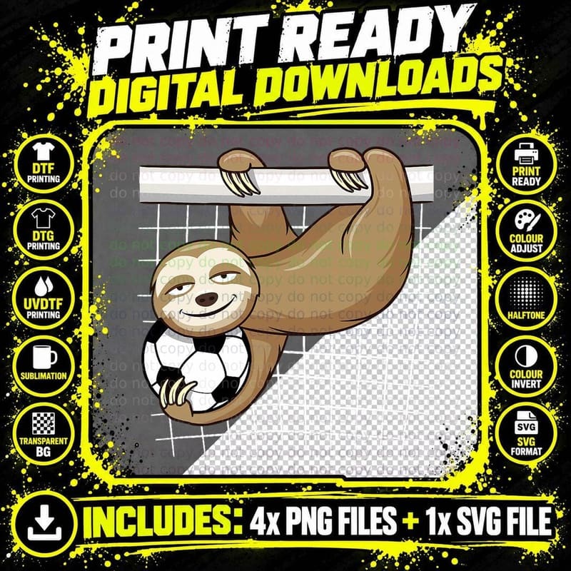 Funny Sloth Soccer Lover - Cute Goal Keeper Kids T-Shirt Png SVG Digital Bundle