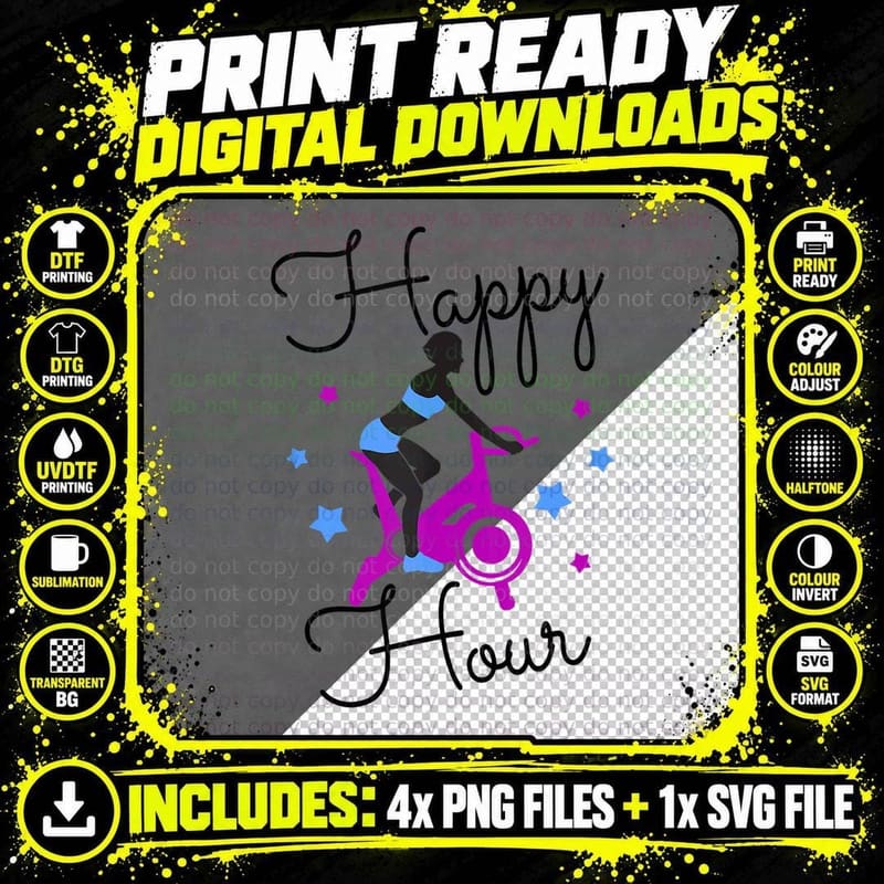 Funny Spin Class Happy Hour Indoor Cycling Spinning Png SVG Digital Bundle