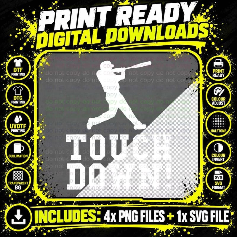 Funny Touchdown Baseball Football Sports Gift T-Shirt Png SVG Digital Bundle