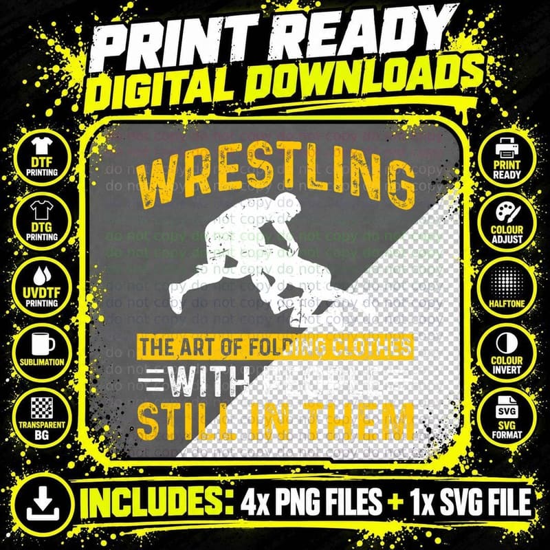 Funny Wrestling Art of Folding Clothes with People in Png SVG Digital Bundle