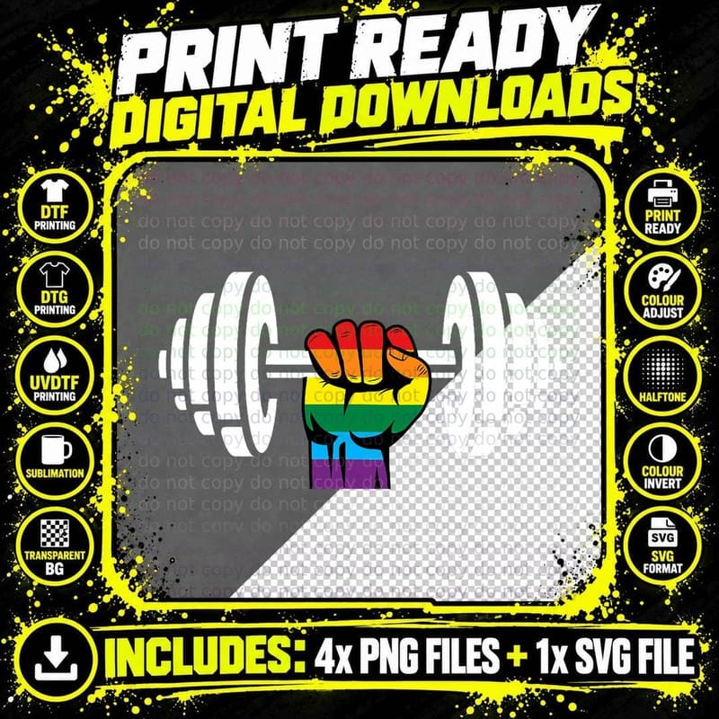 Gay Pride Gym Design Rainbow Flag T-Shirt Png SVG Digital Bundle