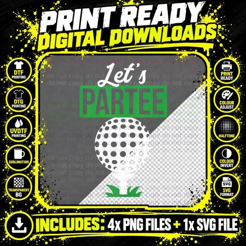 Gift for Golfer and Golf Lover 'Let's Par-' Funny Png SVG Digital Bundle