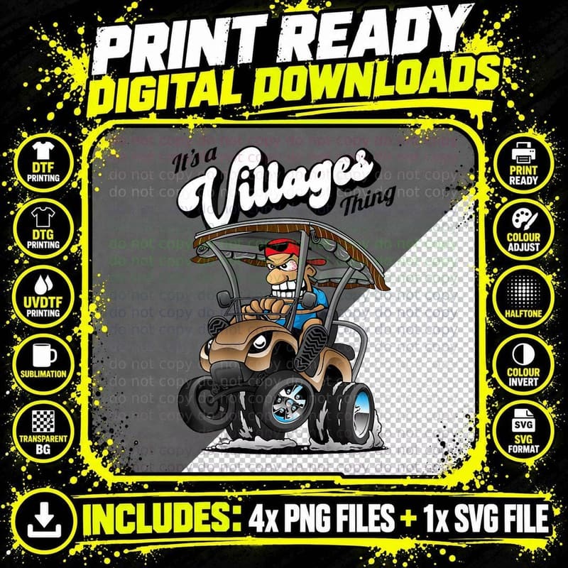 Golf Cart It's a Villages Thing Golf Car Cartoon Design Png SVG Digital Bundle