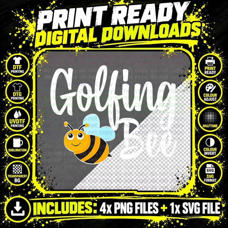 Golfing Bee Golf Player Funny Bumblebee Golfer Lover Png SVG Digital Bundle