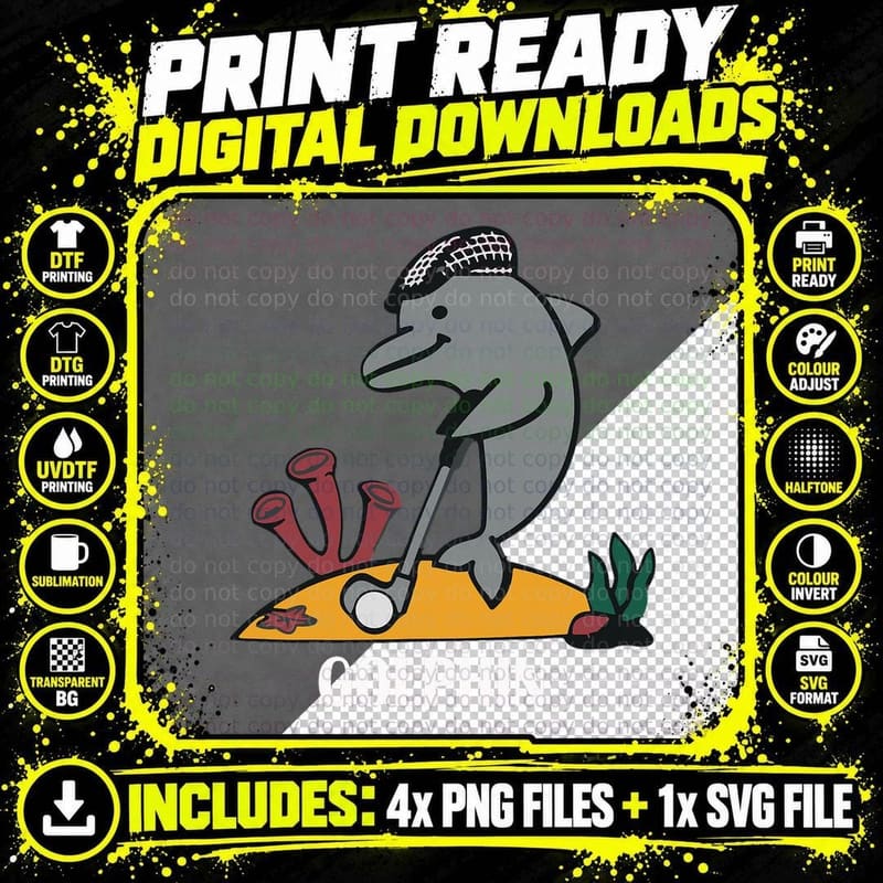 Golphin for Men Women Funny Dolphin Playing Golf Fish Png SVG Digital Bundle