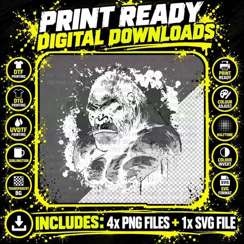 Gorilla Beast Muscles Workout Bodybuilding Boxing Gym Png SVG Digital Bundle