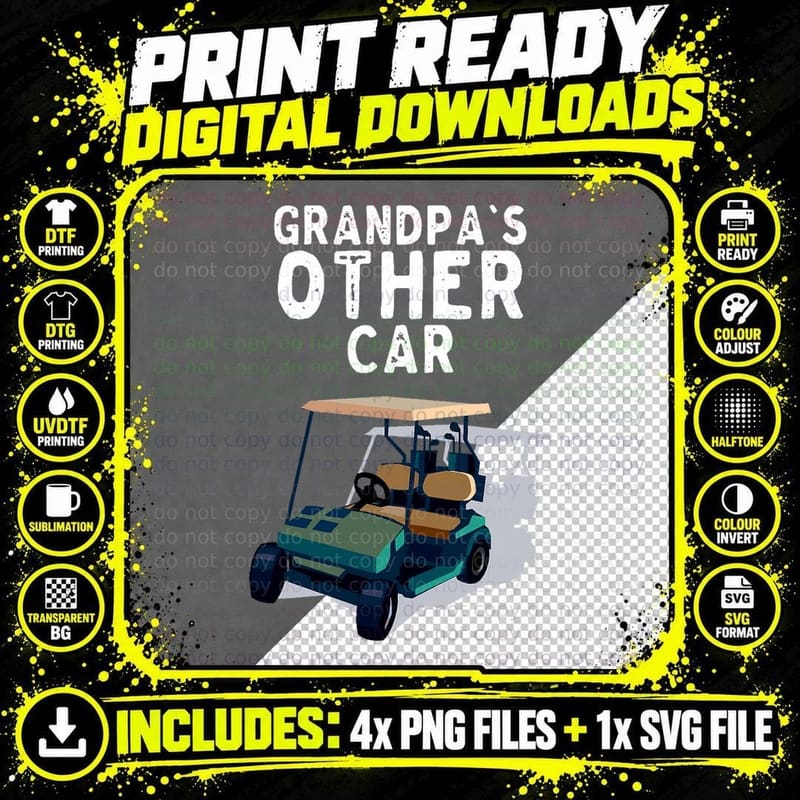 Grandpa's Other Car Funny Golf Player Golfing Humor Png SVG Digital Bundle