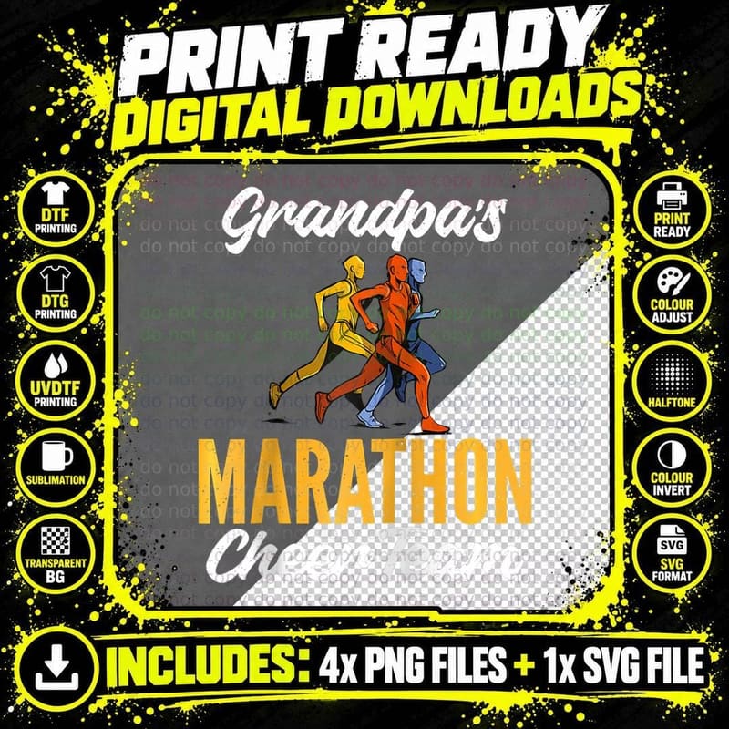 Grandpas Marathon Cheear Team Marathoner Grandpa Gift Png SVG Digital Bundle