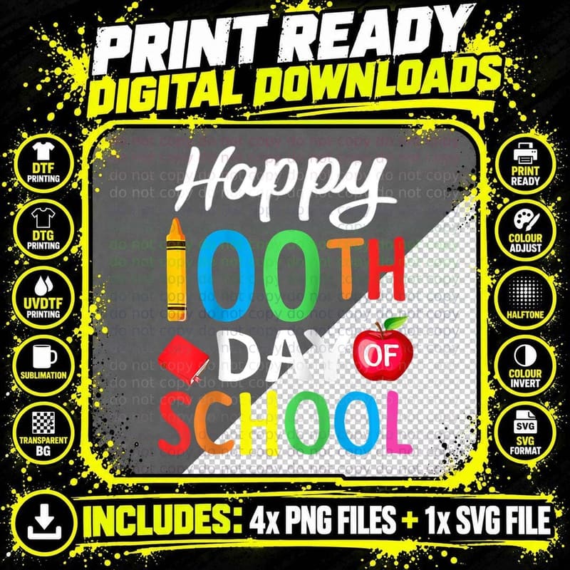 Happy 100th Day of School Shirt for Teacher or Child Png SVG Digital Bundle