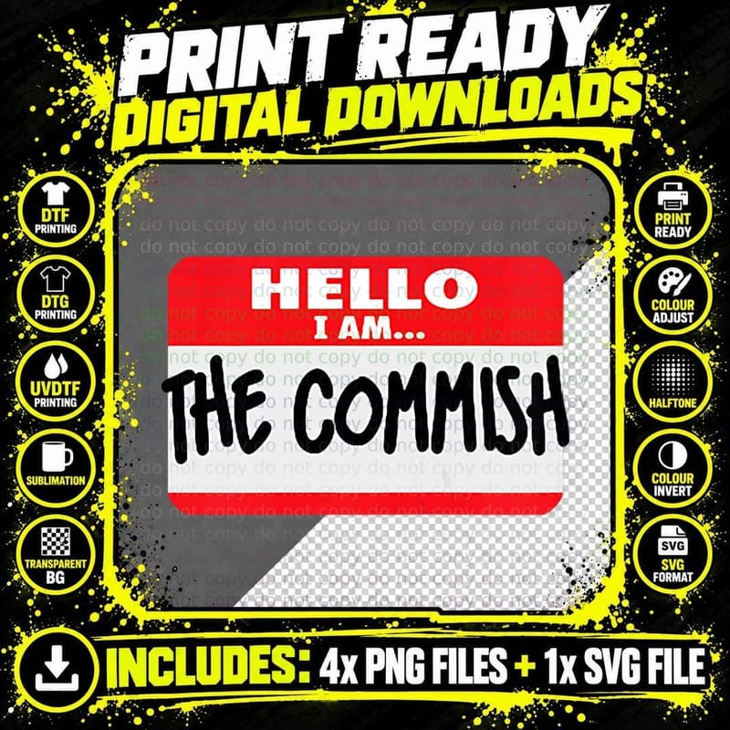 Hello I'm the Commish Funny Fantasy Football Png SVG Digital Bundle