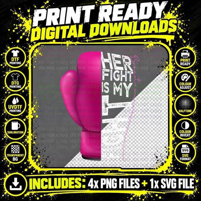 Her Fight Is My Fight Pink Boxing Glove T-Shirt Png SVG Digital Bundle