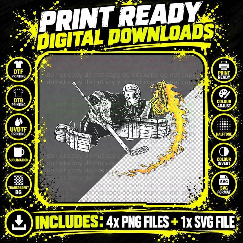 Hockey Goalie Glove on Fire SAVE! Men Women Youth T-Shirt Png SVG Digital Bundle